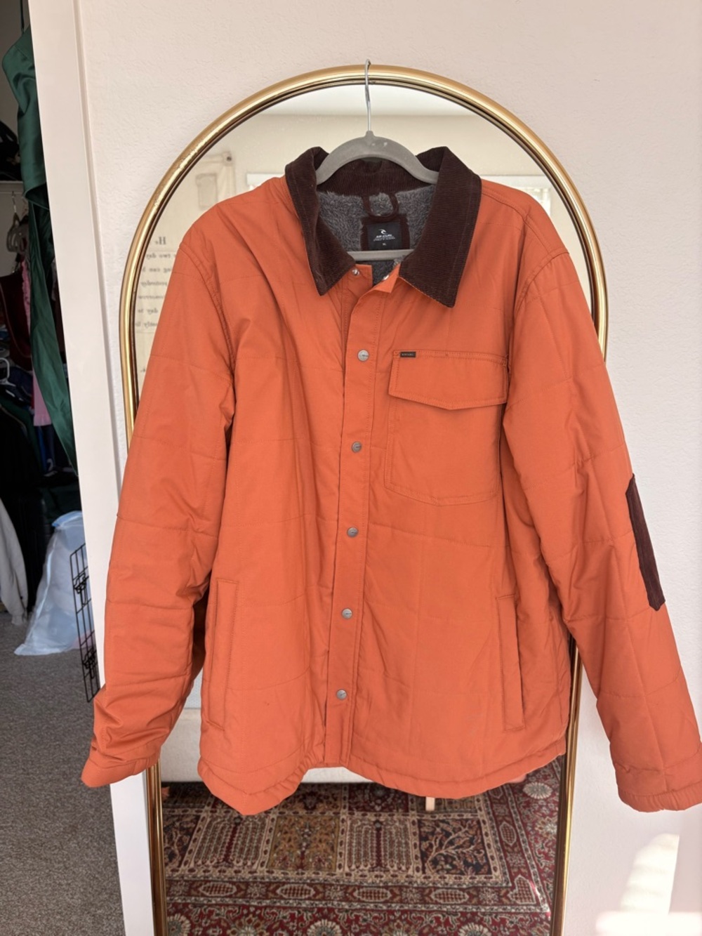 Rip Curl Orange Quilted Jacket with Dark Brown Collar
